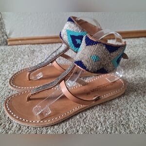 NWOT Laidback London Dunga Sandals Ankle Buckle Beaded Handmade Size 38 7/7.5